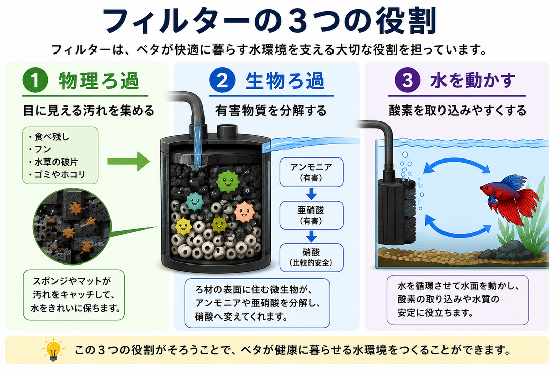 ベタにフィルターは必要？無濾過飼育とろ過バクテリアを論文から解説
